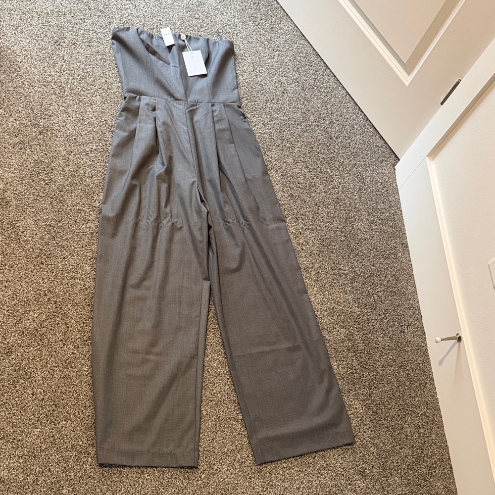 Anthropologie Strapless Gray Wide-Leg Jumpsuit Size L WAYF